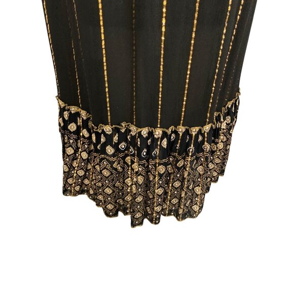 Ananta Black & Gold Striped Midi Dress With Floral Embellishments S/M - Picture 4 of 11